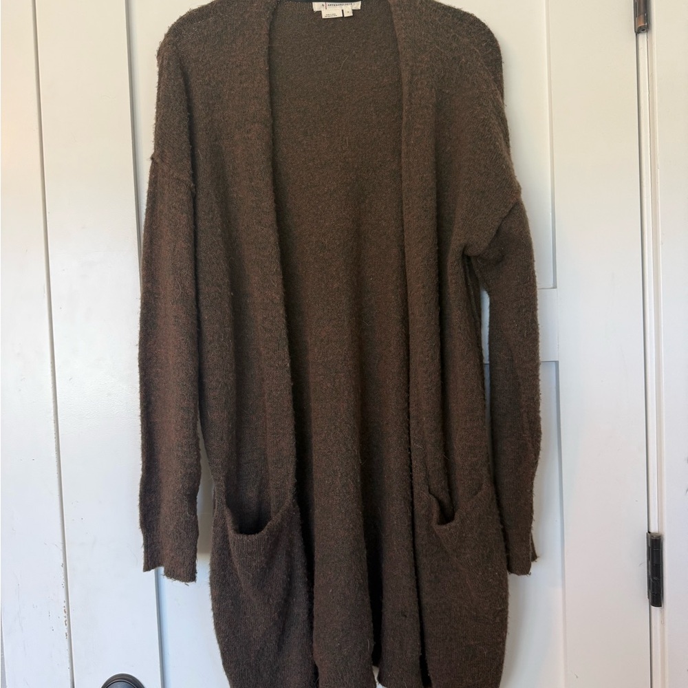 Anthropologie Brown Open-Front Pocket Cardigan